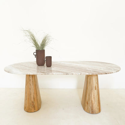 Norwa Wooden Oval Marble Top Dining Table