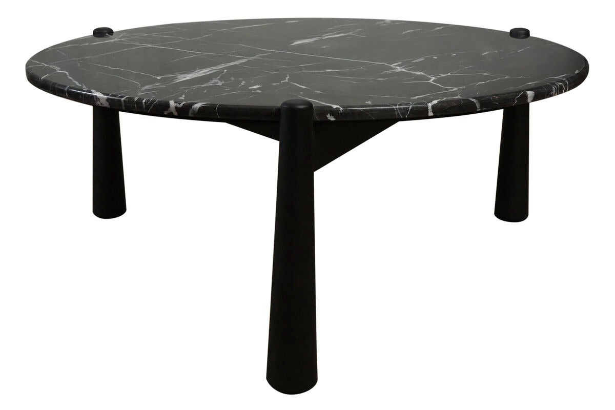 Wilbur Black and White Marble Top Coffee Table with Mango Wood Legs