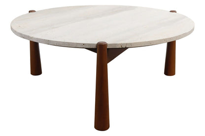 Wilbur Travertine Top and Brown Finish Mango Wood Coffee Table