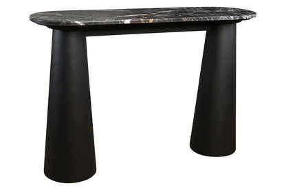 Waris Black and White Marble Top Console Table with Mango Wood Legs