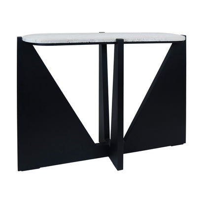 Winton Travertine Top Console Table With Black Acacia Wood Frame