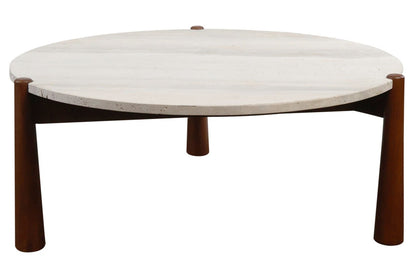 Wilbur Travertine Top and Brown Finish Mango Wood Coffee Table
