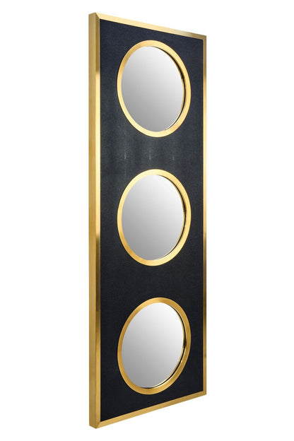 Cardona Black Shagreen Effect Wall Mirror with Gold Frame