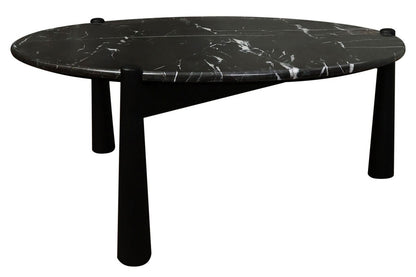 Wilbur Black and White Marble Top Coffee Table with Mango Wood Legs