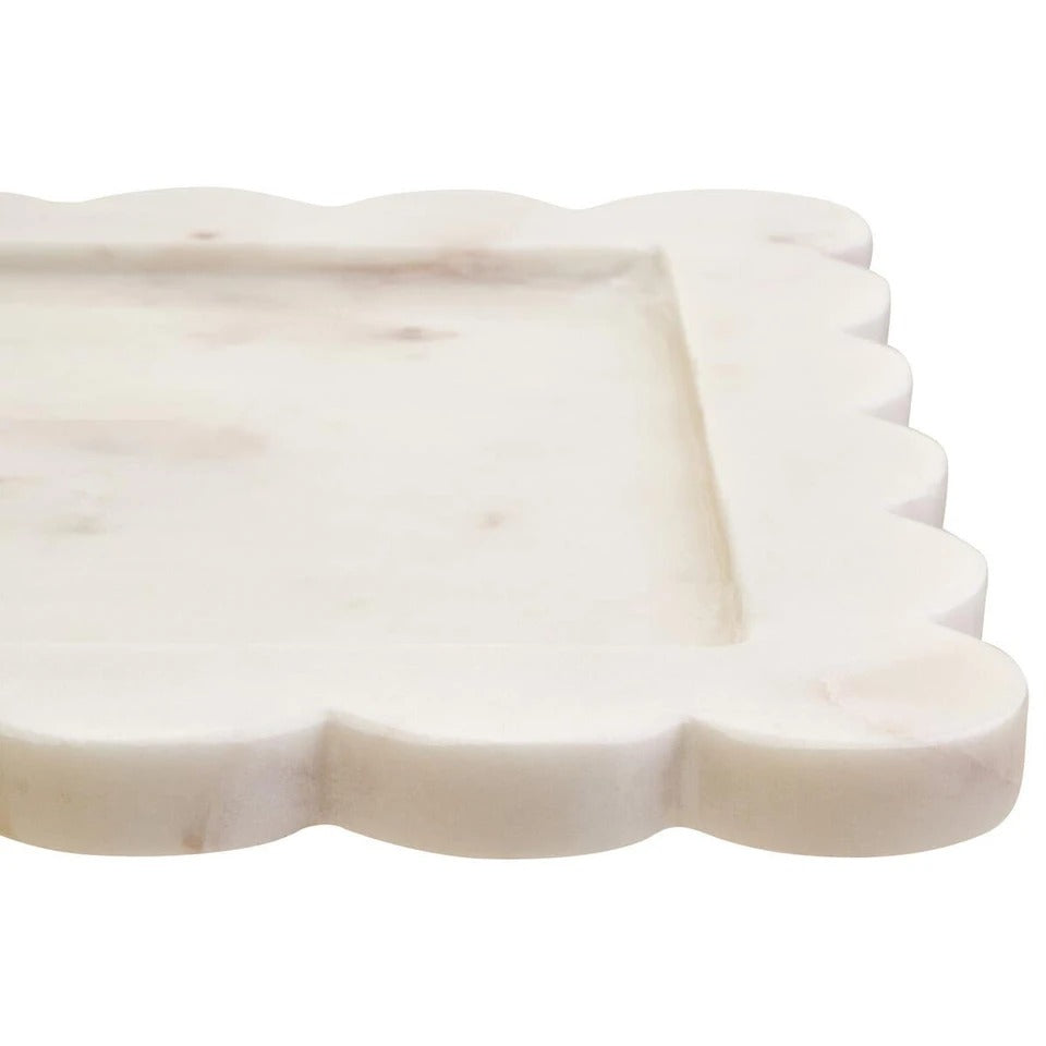 Savio Scalloped White Marble Square Tray
