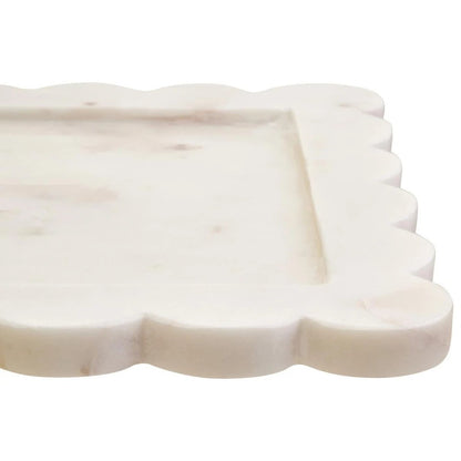 Savio Scalloped White Marble Square Tray