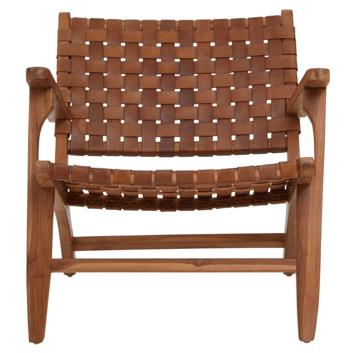 Inca Lattice Design Brown Leather Armchair