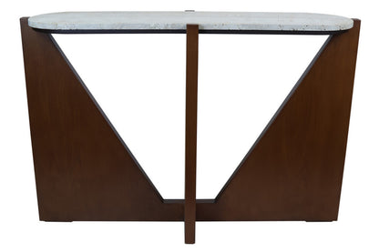 Winton Travertine Top Console Table With Acacia Wood Frame
