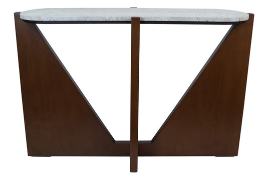 Winton Travertine Top Console Table With Acacia Wood Frame