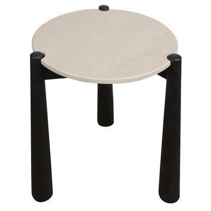 Wilbur Cream Marble Top and Mango Wood Side Table
