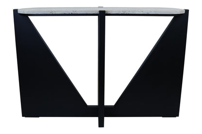 Winton Travertine Top Console Table With Black Acacia Wood Frame