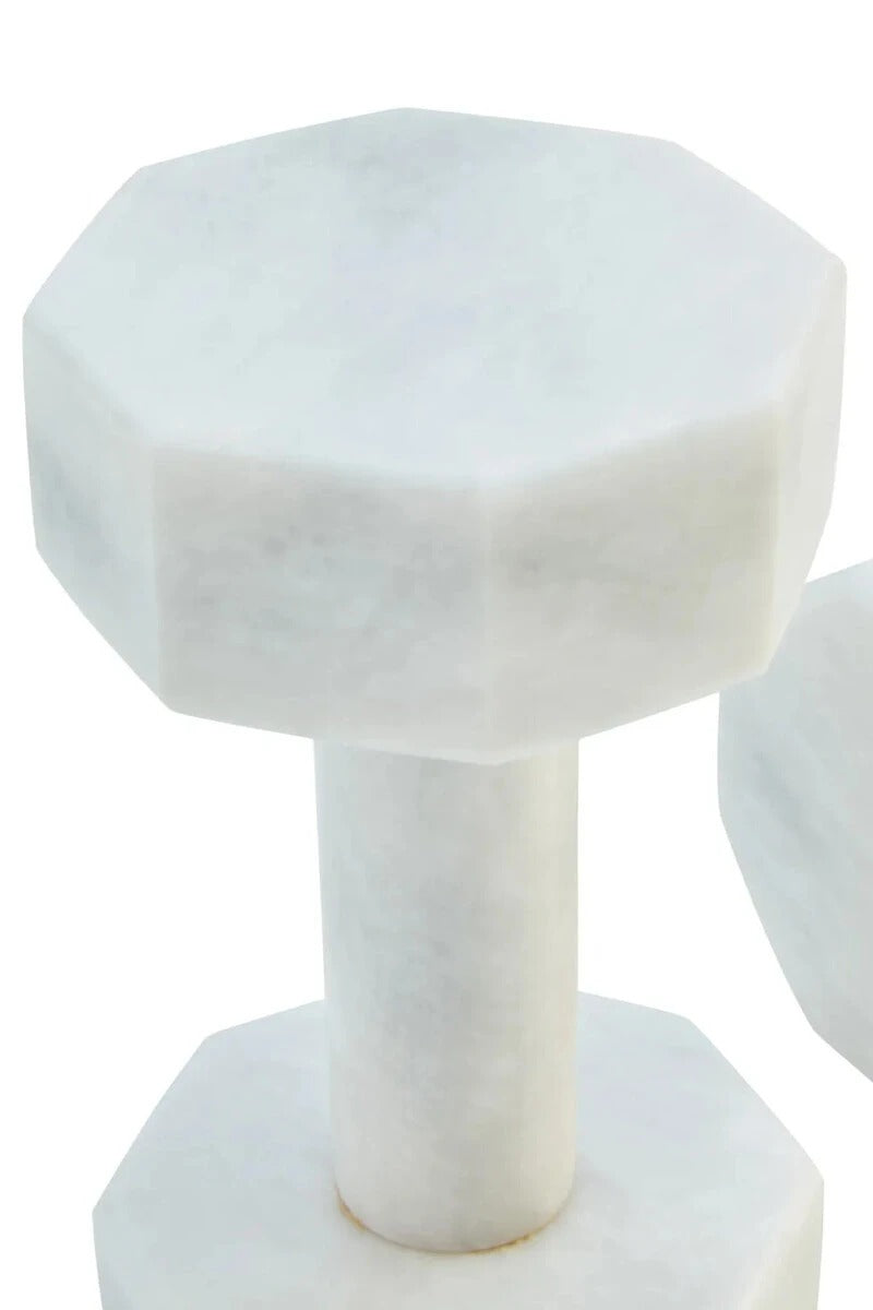 Zoro Set of Two Decorative White Marble Dumbbells