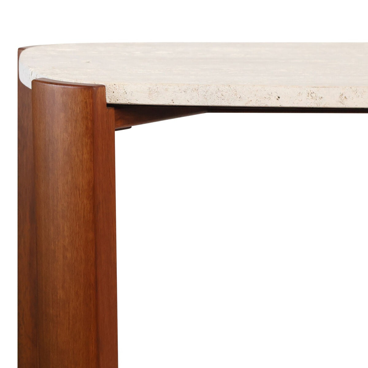 Palermo Travertine Top and Brown Acacia Wood Console Table