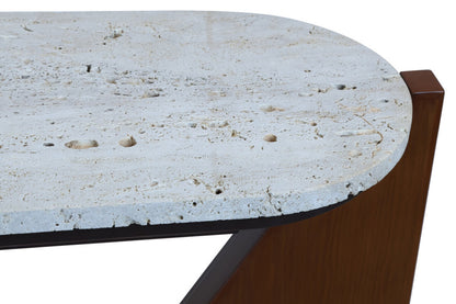 Winton Travertine Top Console Table With Acacia Wood Frame