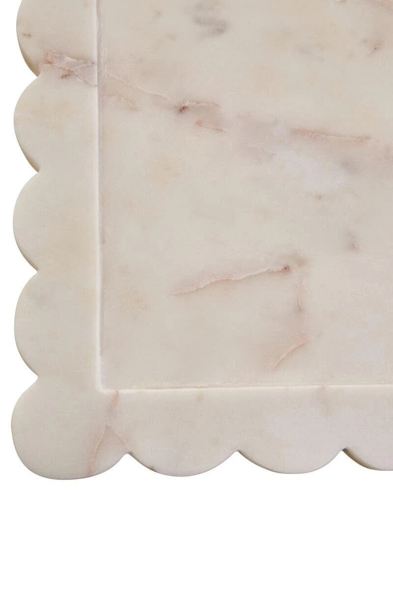 Savio Scalloped White Marble Square Tray