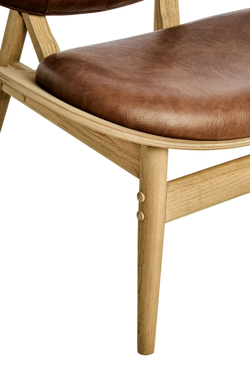 Vinsi Brown Leather Effect Chair with Elm Wood Frame
