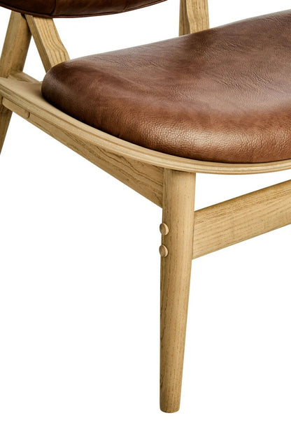 Vinsi Brown Leather Effect Chair with Elm Wood Frame