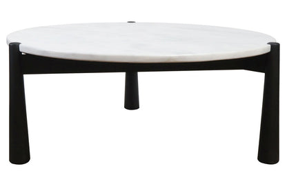Wilbur White Marble Top and Black Finish Mango Wood Coffee Table