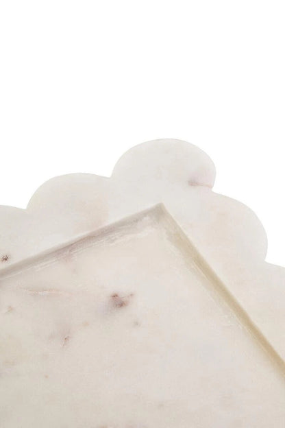 Savio Scalloped White Marble Square Tray