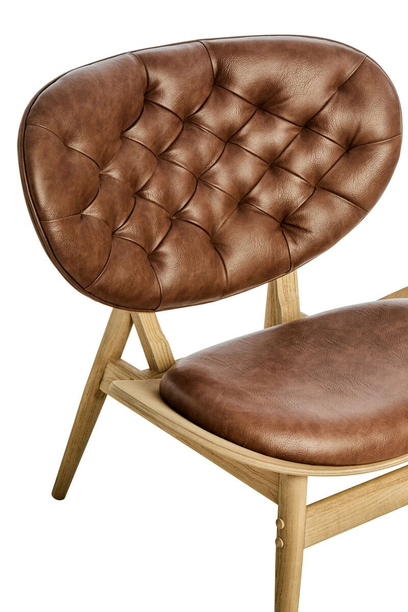Vinsi Brown Leather Effect Chair with Elm Wood Frame