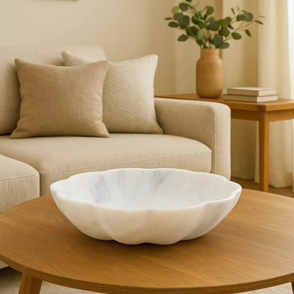 Zoro White Marble Scalloped Bowl