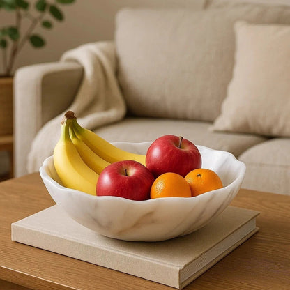 Zoro White Marble Scalloped Bowl