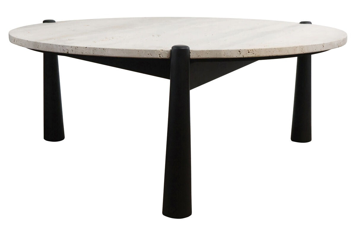Wilbur White Marble Top and Black Finish Mango Wood Coffee Table