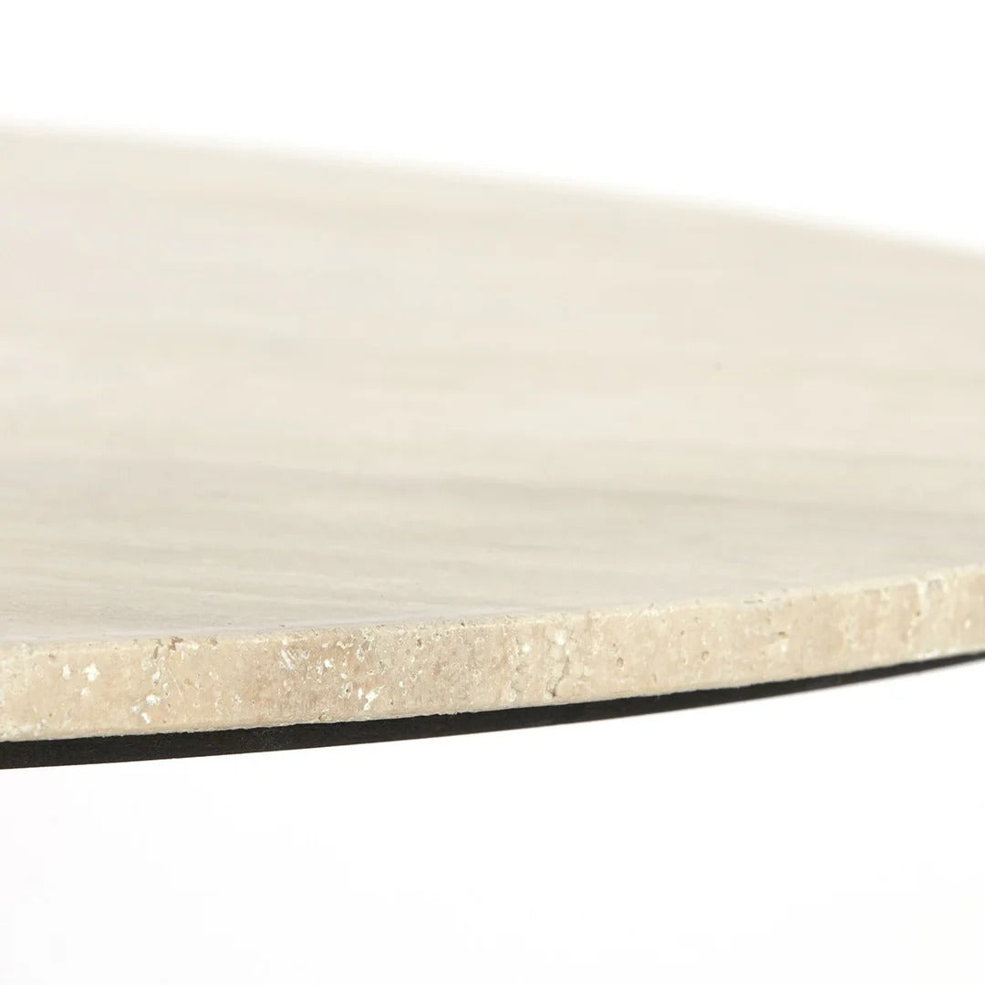 Ynez Travertine Round Dining Table - Antique Bronze