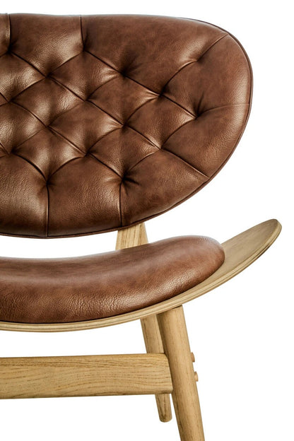 Vinsi Brown Leather Effect Chair with Elm Wood Frame