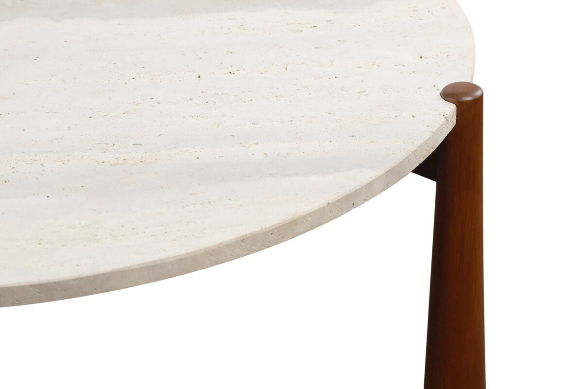 Wilbur Travertine Top and Brown Finish Mango Wood Coffee Table