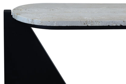Winton Travertine Top Console Table With Black Acacia Wood Frame