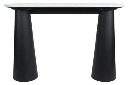 Waris Travertine Top and Black Mango Wood Console Table