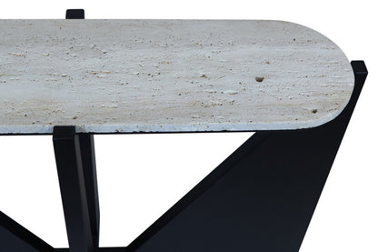 Winton Travertine Top Console Table With Black Acacia Wood Frame