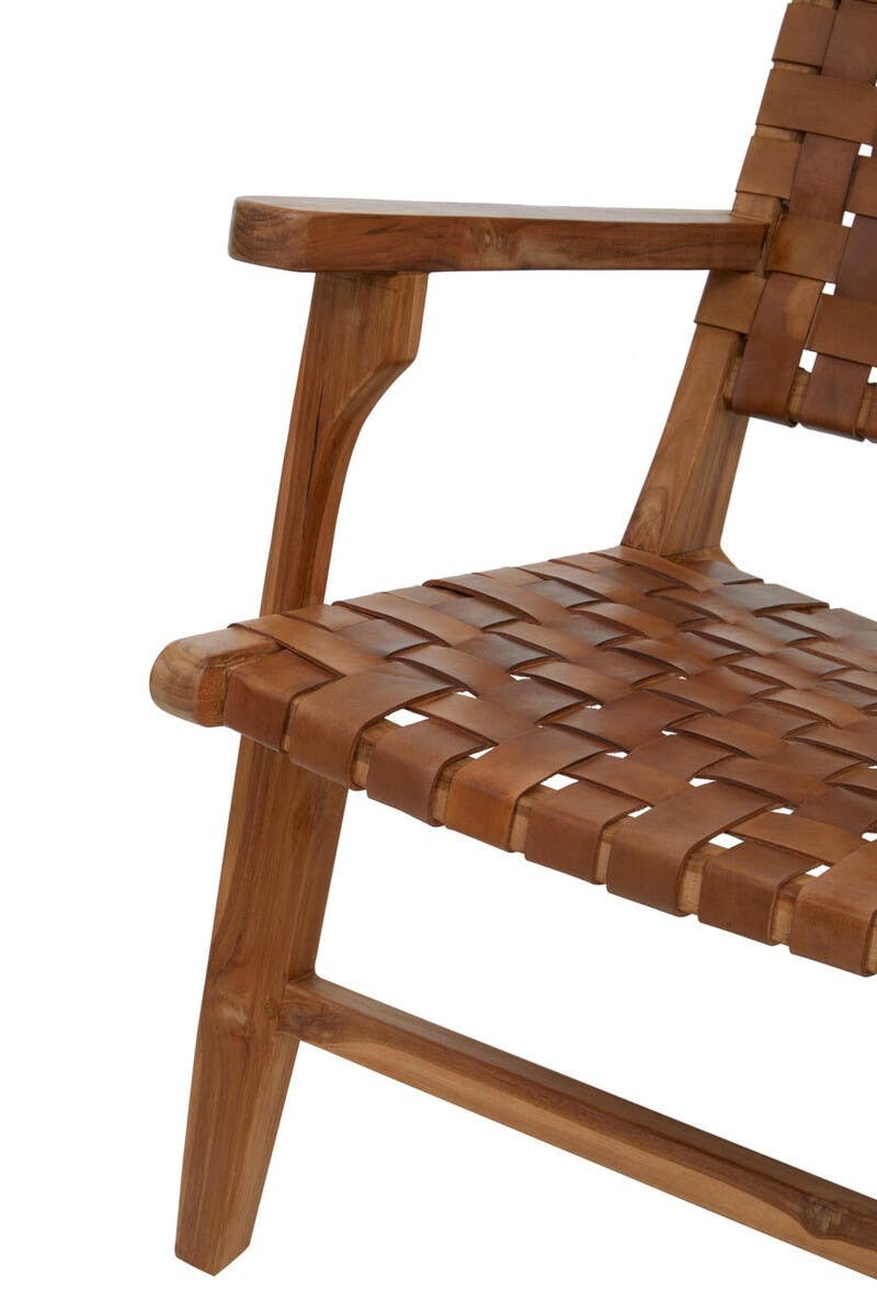 Inca Lattice Design Brown Leather Armchair