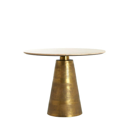 Ynez Travertine Round Dining Table - Antique Bronze