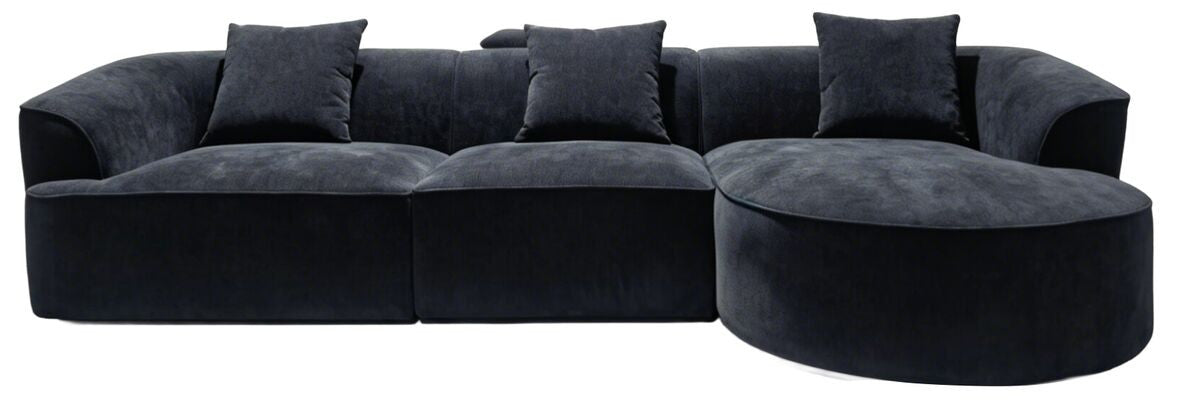 Messina black textured three seater corner chaise sofa with three cushions