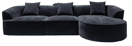 Messina black textured three seater corner chaise sofa with three cushions