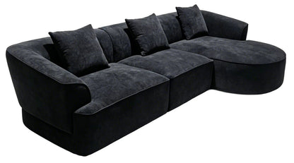 Messina black textured three seater corner chaise sofa with three cushions