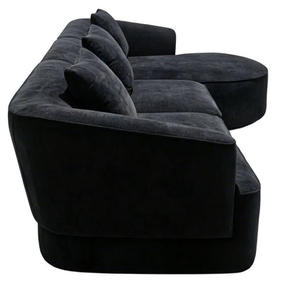 Messina black textured three seater corner chaise sofa with three cushions