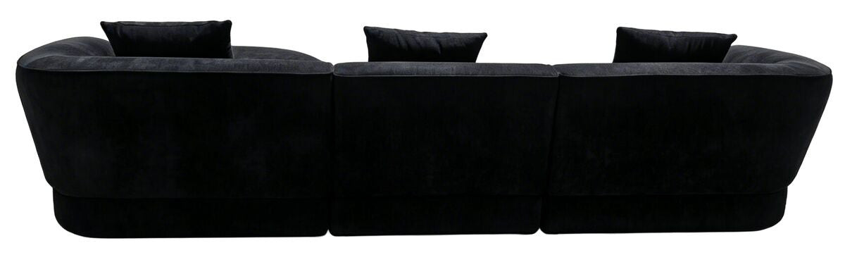 Messina black textured three seater corner chaise sofa with three cushions