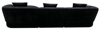 Messina black textured three seater corner chaise sofa with three cushions