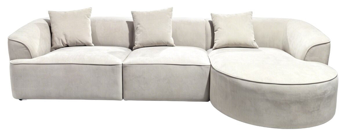 Messina natural textured three seater corner chaise sofa with three cushions