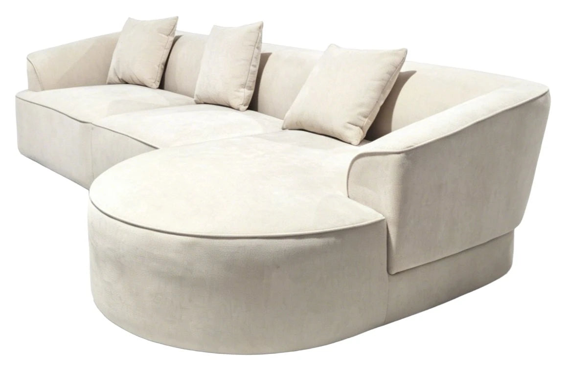 Messina natural textured three seater corner chaise sofa with three cushions