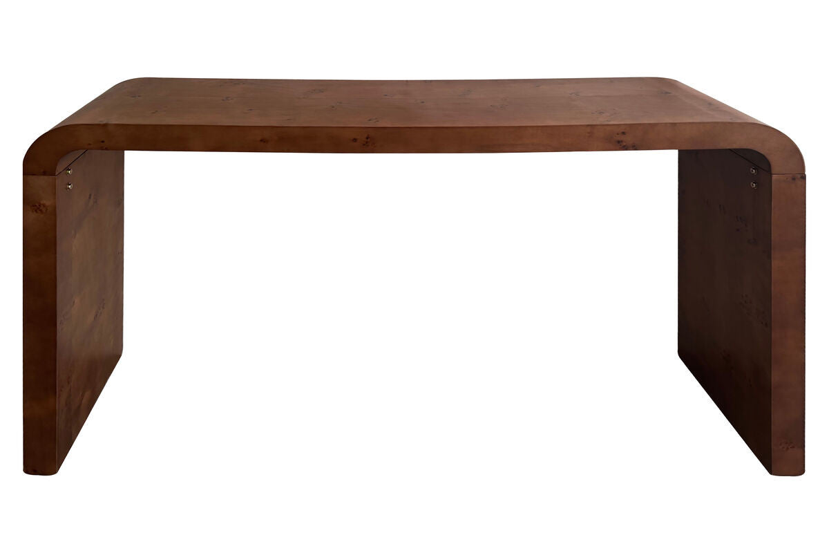 Mota walnut finish burl wood design curved console table