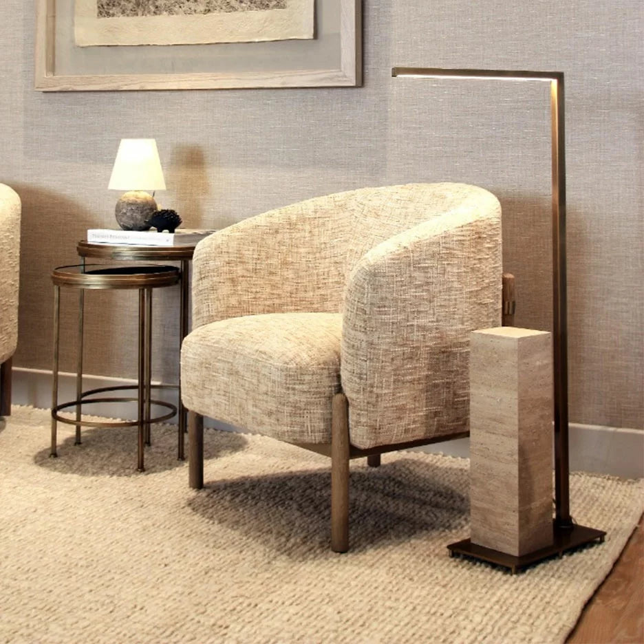 Banbury Accent Chair in Natural Cream Linen & Solid Oak Finish