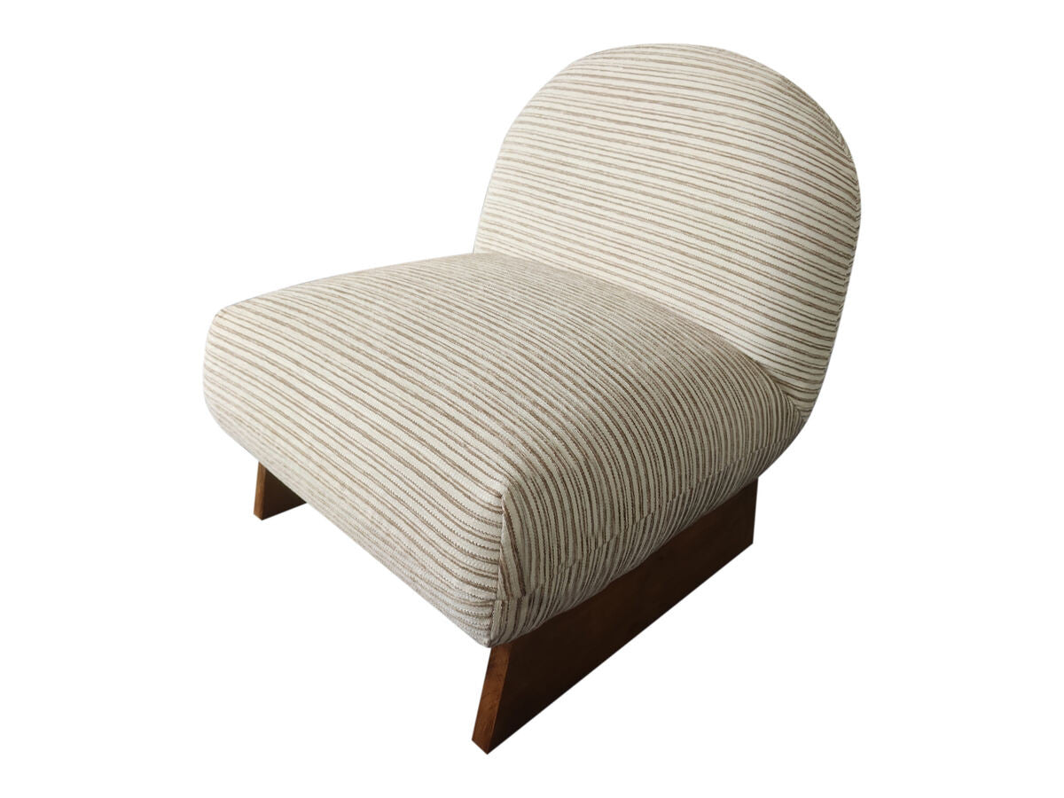 Sacco natural textured stripe armless lounge chair with wood frame