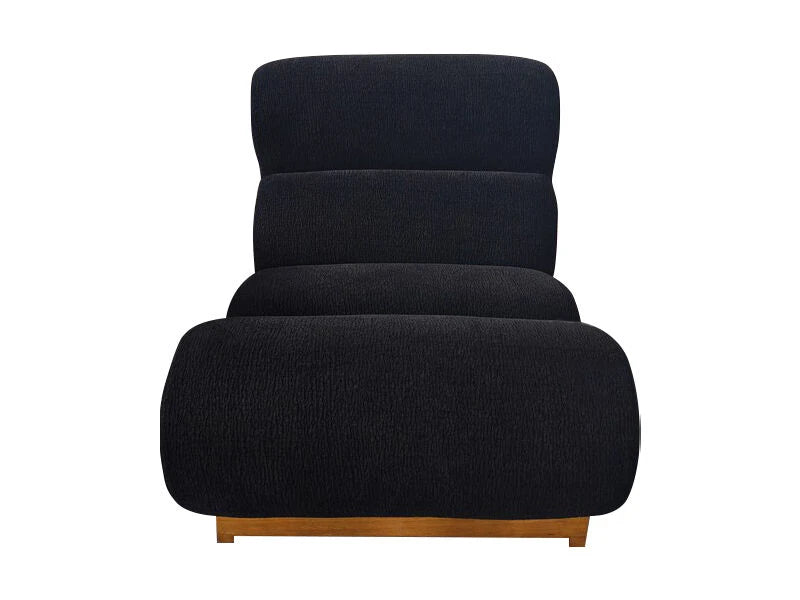 Serino black textured lounge chair with reclined profile and wood frame