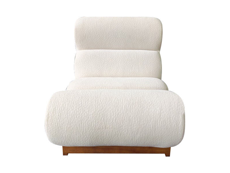 Serino ivory textured lounge chair with reclined profile and wood frame