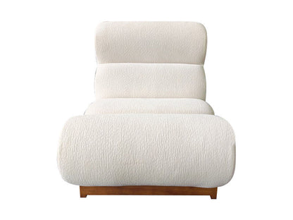 Serino ivory textured lounge chair with reclined profile and wood frame