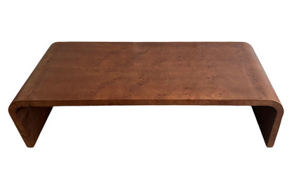 Mota Walnut Finish Burl Wood Design Curved Coffee Table